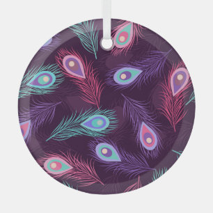 Ornement En Verre Plumes de paon : Main Tirée Vintage.