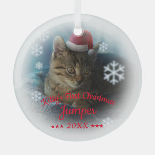Ornement En Verre Premier Noël de Kitty Nom du chat Snowflake