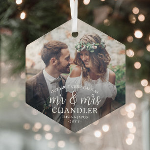Ornement En Verre Premier Noël en tant que Mr & Mrs ∙ Simple Photo H