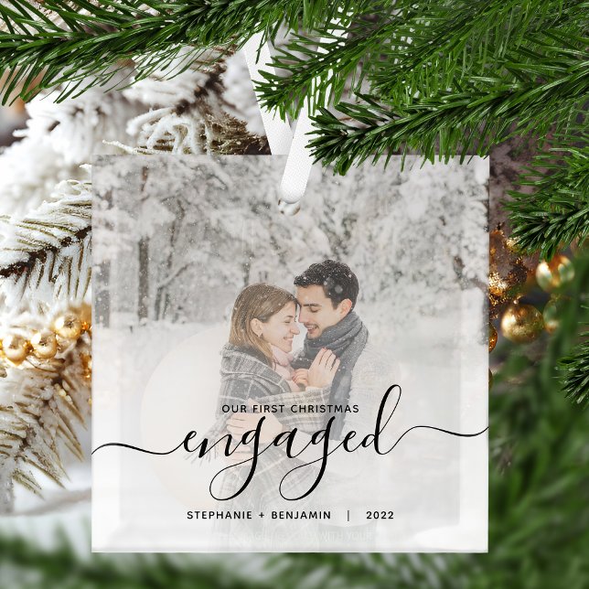 Ornement En Verre Premier Noël Engagé Photo personnalisée Script noi (Créateur téléchargé)