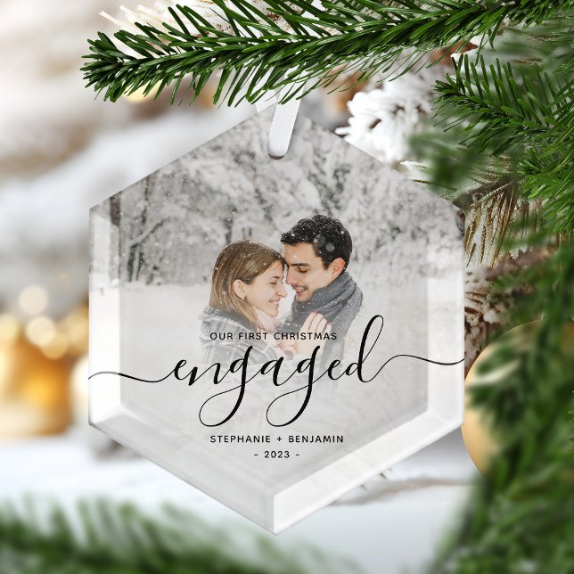 Ornement En Verre Premier Noël Engagé Photo personnalisée Script noi (Créateur téléchargé)