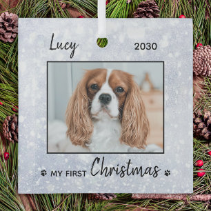Ornement En Verre Premier Noël mignonne chiot - Chien d'argent anima