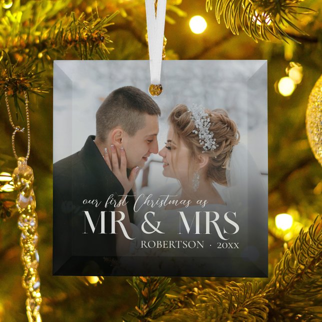 Ornement En Verre Premier Noël moderne Mr & Mrs Newlyted Photo (Créateur téléchargé)