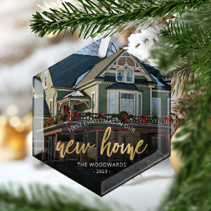 Ornement En Verre Premier Noël Nouveau Home Gold Script Photo
