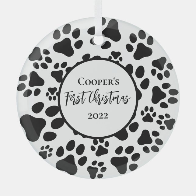 Ornement En Verre Premier Noël simple mignonne chiot paing paws (Recto)