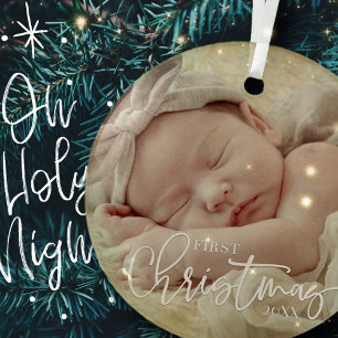 Ornement En Verre Premier Noël Simple Script personnalisé photo bébé
