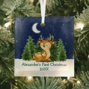 Ornement En Verre Première aquarelle de Noël pour bébé Forêt de Cerf