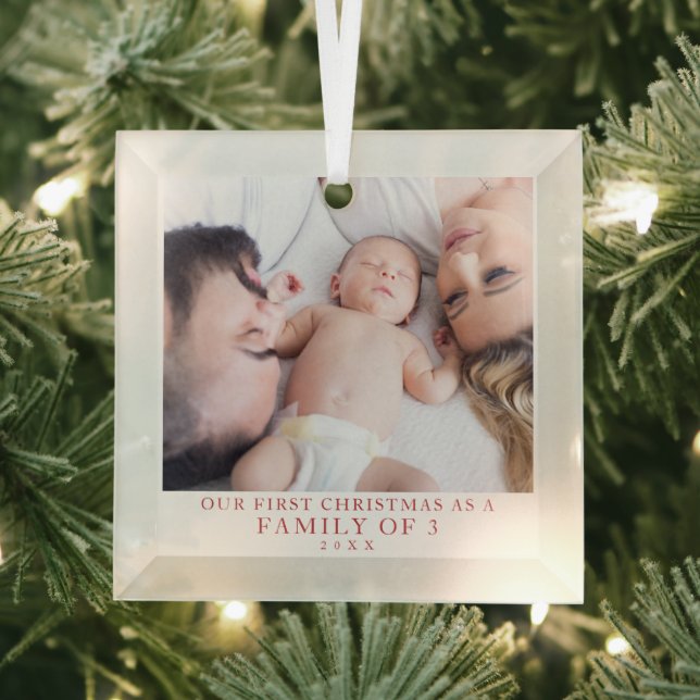 Ornement En Verre Première famille de Noël de trois photos (Insitu)