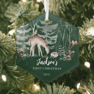 Ornement En Verre Première forêt de Noël du bébé