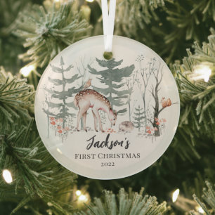 Ornement En Verre Première forêt de Noël du bébé