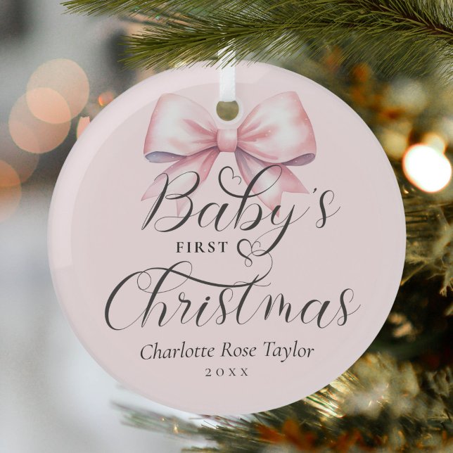 Ornement En Verre Première garde de bébé rose de Noël (Créateur téléchargé)