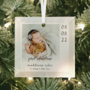 Ornement En Verre Première photo de Noël du bébé