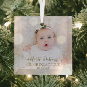 Ornement En Verre Première photo de Noël du bébé