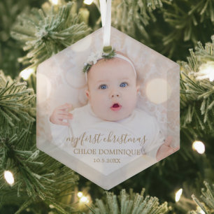 Ornement En Verre Première photo de Noël du bébé
