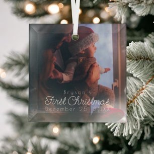 Ornement En Verre Première photo de Noël du bébé personnalisé modern
