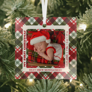 Ornement En Verre Première photo de Noël du bébé portée