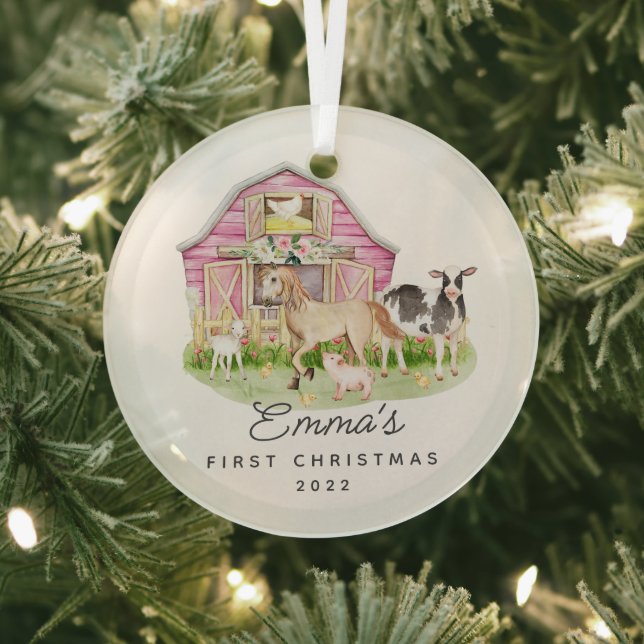 Ornement En Verre Premières fermes de Noël pour bébés amis (Insitu)