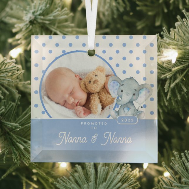 Ornement En Verre Promu à Nonna Nonno Baby Boy Photo (Insitu)