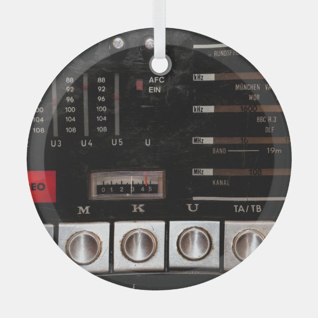 Ornement En Verre Radio nostalgique : Écran Bouton stéréo (Recto)