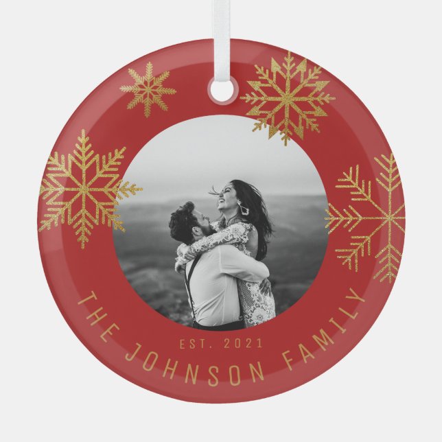 Ornement En Verre Red Gold Christmas Newlyweds Cadeau (Recto)