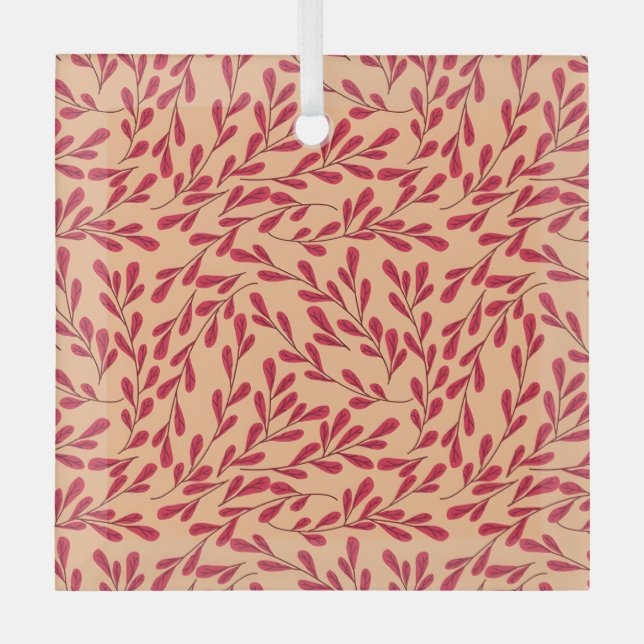 Ornement En Verre  Red Leafy Branches Seamless Pattern (Recto)