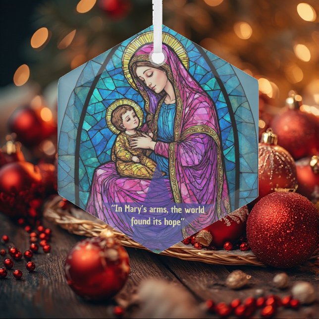 Ornement En Verre Renaissance Madonna and Child Sacred Art Minimal (Renaissance Madonna and Child Sacred Art Minimal Glass Ornament)