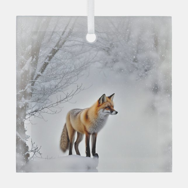 Ornement En Verre Renard dans la faune de neige Beau Noël (Recto)