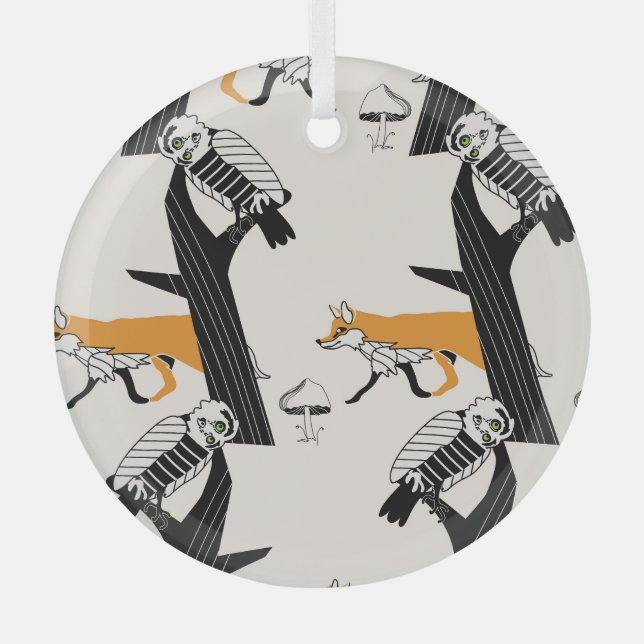 Ornement En Verre Renard, hibou, arbre, vintage sans soudure. (Recto)