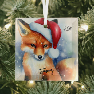 Ornement En Verre Renard rouge doux en neige