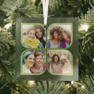 Ornement En Verre Retro 4 Photo Pinwheel Fleur Pétale Noir Vert