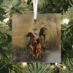 Ornement En Verre Rhodesian Ridgeback avec Lion
