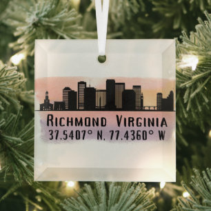 Ornement En Verre Richmond VA City Skyline Latitude et Longitude