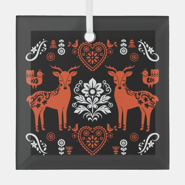 Ornement En Verre Rosemaling Norwegian Folk Art (Recto)