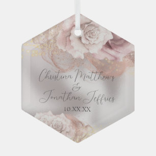 Ornement En Verre Roses d'aquarelle romantique sur Mariage Pearl