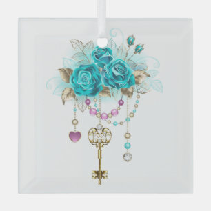 Ornement En Verre Roses turquoise avec touches