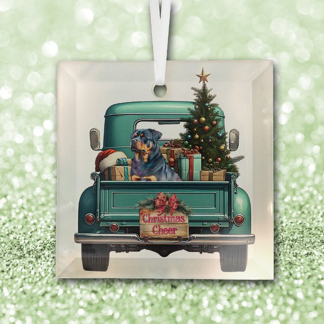 Ornement En Verre Rottweiler Chien Farm Truck Noël (Créateur téléchargé)