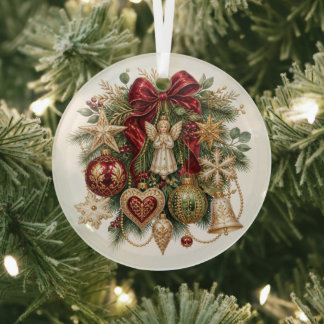 Ornement en verre rouge et or d'ange de Noël vinta
