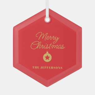 Ornement En Verre Rouge vif et couleurs dorées Joyeux Noël