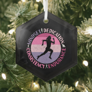 Ornement En Verre Running Mindset - Citation d'endurance de la fille
