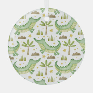 Ornement En Verre Safari africain : Crocodile et palmiers aquarelles