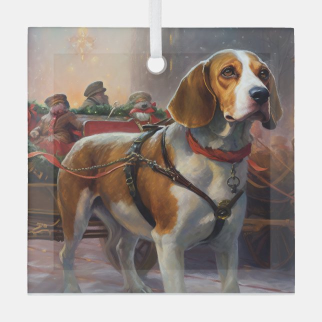 Ornement En Verre Saison festive de Noël beagle (Recto)