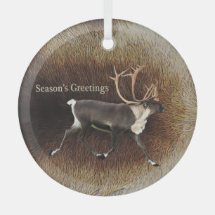 Ornement En Verre Salutation de saison - Bull Caribou (Reindeer)