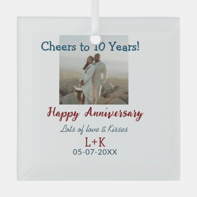 Ornement En Verre Salutations à 10 ans heureux anniversaire ajouter  (Recto)