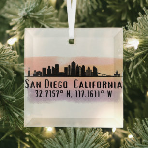 Ornement En Verre San Diego City Skyline Latitude and Longitude 