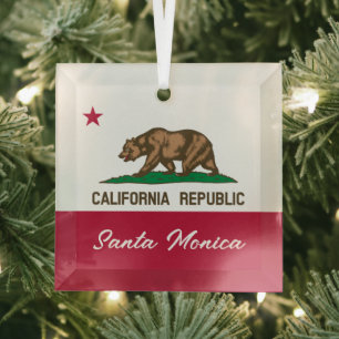 Ornement En Verre Santa Monica Californie République drapeau Noël
