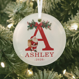 Ornement En Verre Santa Monogrammé et Nom Famille Assortis