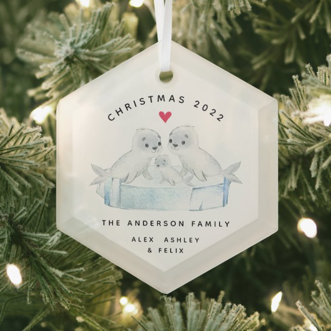 Ornement En Verre Sceau De Noël Famille De Trois (Insitu)
