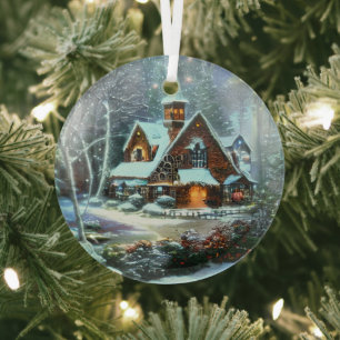 Ornement En Verre Scène hivernale Ethérée Kinkade Inspiré