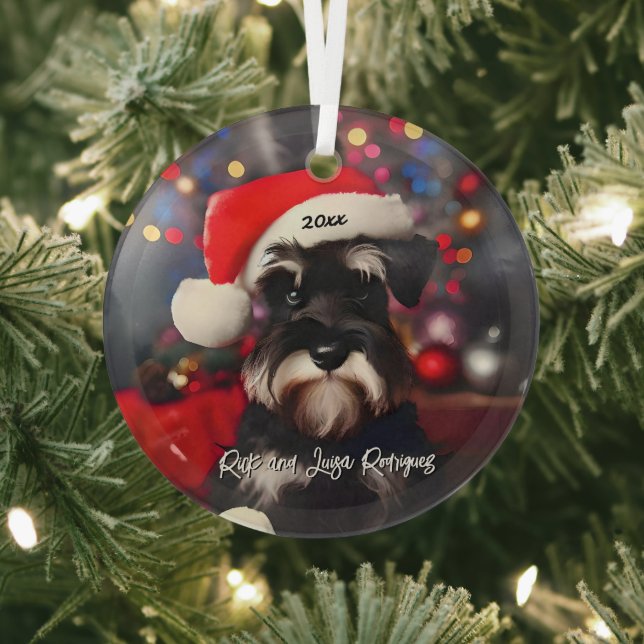 Ornement En Verre Schnauzer miniature grincheux avec Santa Hat (Insitu)