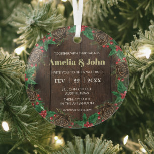 Ornement En Verre Serre avec Faire-part de mariage de pin Noël